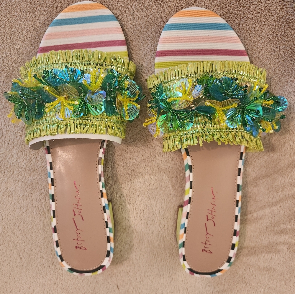 Betsey Johnson Multicolor Embellished Slide Sandals